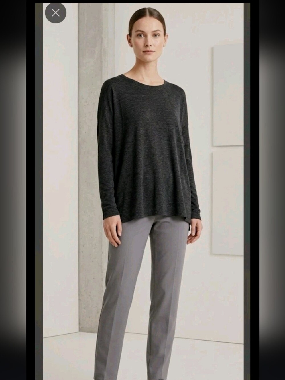 Eileen Fisher Long Sleeve Pullover Top Mature Minimalist M Gray